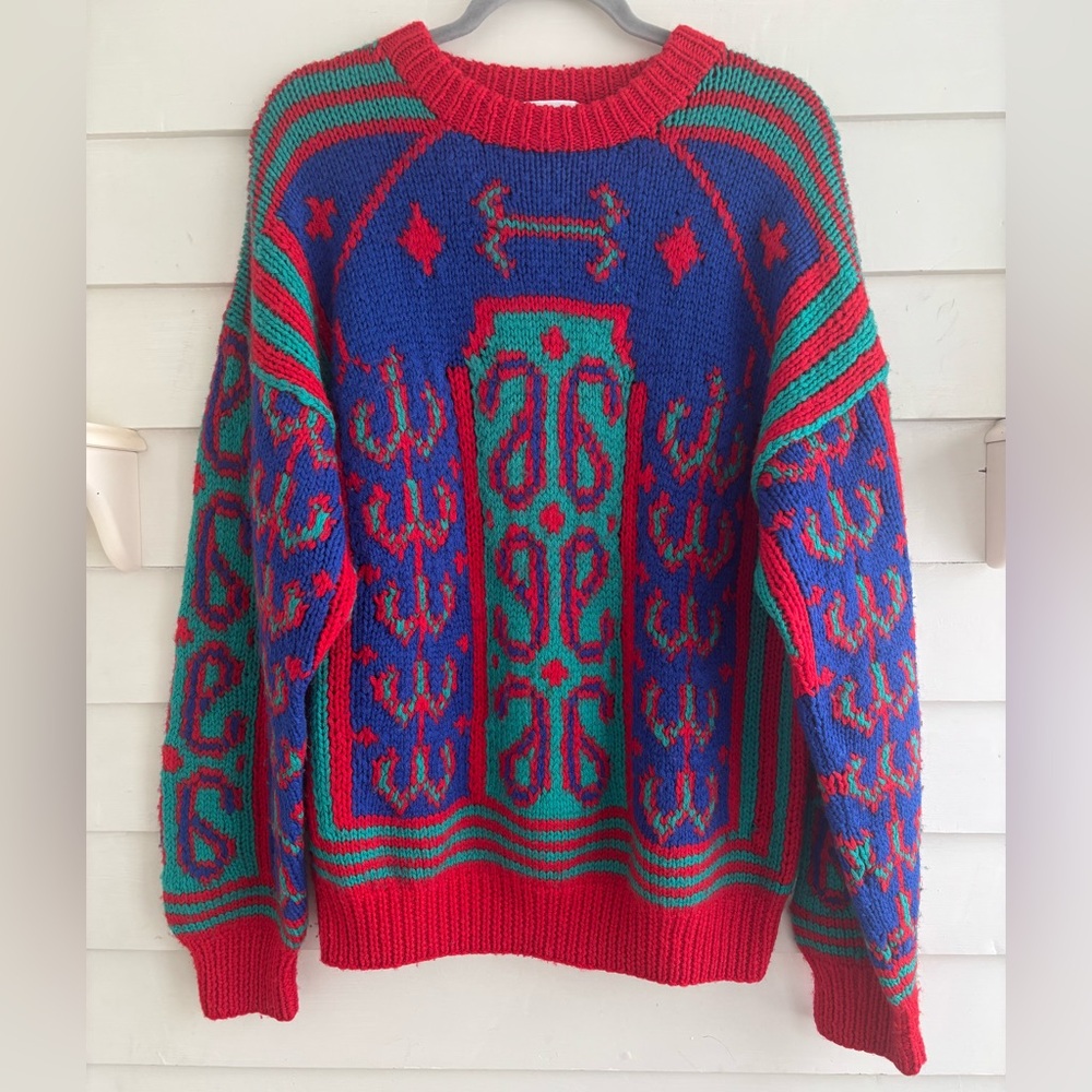 Vintage Arbor Way Men's Colorful Chunky Knit Wool Sweater Size Large
